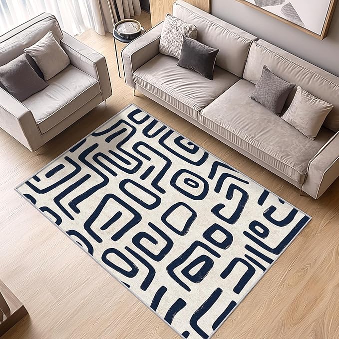 Abstract Rugs for Living Room - Abstract Geometric Area Rug, 4x7 Rug, Minimalist Contemporary Rug & Home Decor, Tribal Carpet & Room Decor, Washable Non Slip Anti Skid Rugs