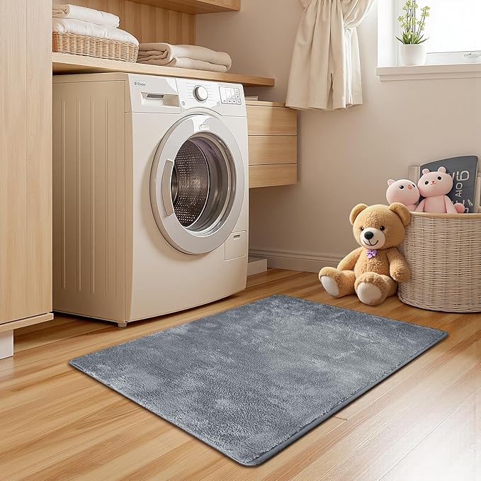 jinchan Solid Plush Area Rug 2x3 Performance Shaggy Washable Rug Indoor Entryway Doormat Soft Modern Faux Wool Cozy Non Slip Carpet for Living Room Kid Room Bedroom Nursery Grey