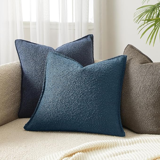 JUSPURBET Blue Decorative Pillow Covers 18x18 Set of 2 Throw Pillow Covers for Couch Sofa Bed Cozy Boucle Textured Cushion Covers Cases with Hidden Zipper for Living Room Home Decor