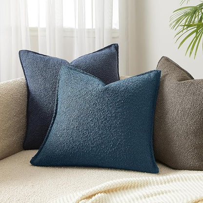 JUSPURBET Blue Decorative Pillow Covers 18x18 Set of 2 Throw Pillow Covers for Couch Sofa Bed Cozy Boucle Textured Cushion Covers Cases with Hidden Zipper for Living Room Home Decor