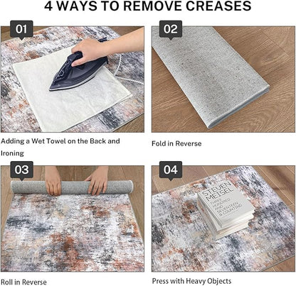Modern Abstract Entryway Rug Indoor 2x3 Washable Non-Slip Soft Grey Orange Colorful Small Area Rug Kitchen Mat Thin Print Faux Wool Floor Carpet for Entrance Bedroom Office