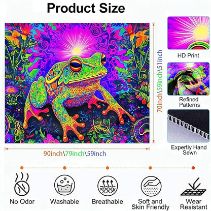 seewan Black Light Frog Tapestry, Glow-in-the-Dark UV Neon Psychedelic Toad with Sunlight Tapestry, Psychedelic Abstract Natural Animal Art Tapestry, Bedroom Dorm Living Room Background Decor