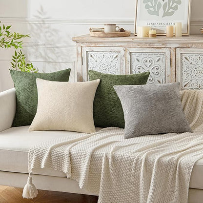 MIULEE Pack of 2 Couch Throw Pillow Covers 18x18 Inch Olive Green Modern Boho Accent Decorative Pillow Covers Soft Chenille Farmhouse Cushion Covers for Home Decor Bed Sofa Living Room