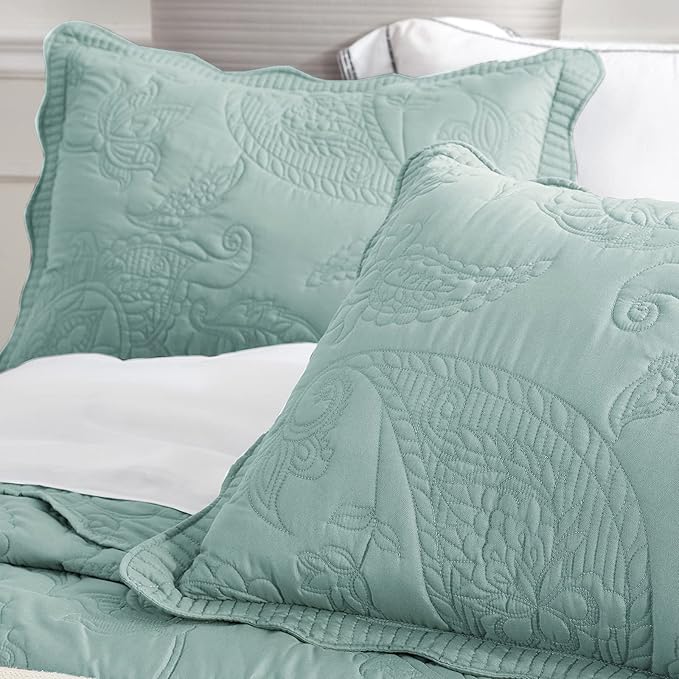 HZ & HY Oversized King Bedspread 138x122 Extra Wide, Quilted Coverlet Bedding Set, Lightweight Thin Comforter, Reversible, Luxurious, 5 Piece, 100% Microfiber, California/Alaskan King, Aqua Sky
