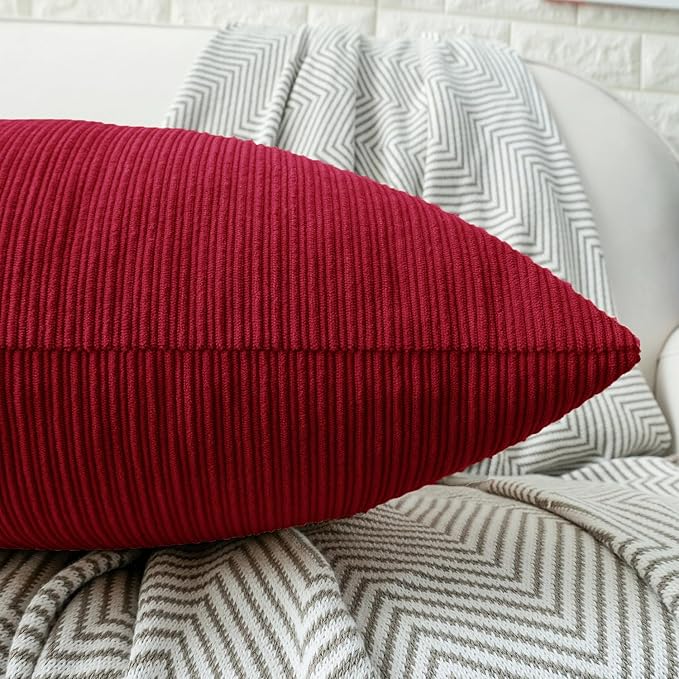 HWY 50 Red Chenille Throw Pillow Covers 16x16 Inch with Triple Buttons, Soft Farmhouse Accent Decorative Cushion Cases for Couch Sofa Bed Bedroom Pack of 2