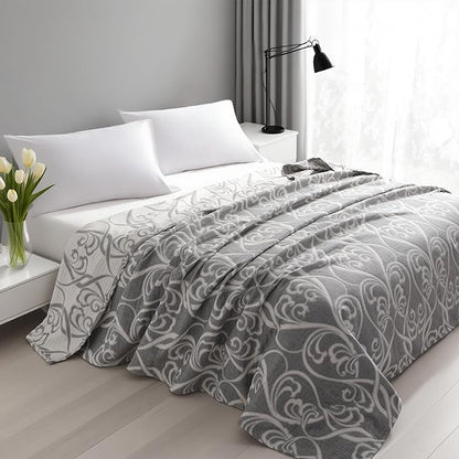 NTBAY 3 Layers Cotton Muslin 106x92 King Bed Blanket, Super Soft Breathable Thermal Yarn Dyed Quilt for Adults, Perfect Lightweight Blanket for Couch Sofa Bed All Seasons, Grey Paisley