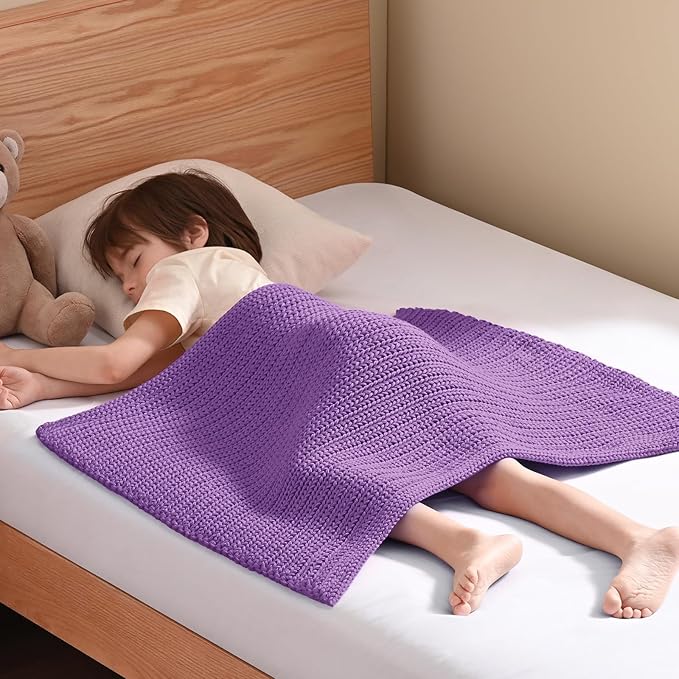 Guohaoi Knitted Weighted Lap Pad (Purple 20"x30" 2lbs) No Beads Cooling Weighted Blanket Kids for Nap, Breathable Chunky Knit Blanket, Small Throw Blanket for Travel Indoor Outdoor