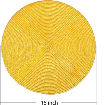 AHHFSMEI Round Braided Placemats 15 Inch Round Table Mats for Dining Tables Natural Woven Heat Resistant Place mats Set of 6 (Yellow)