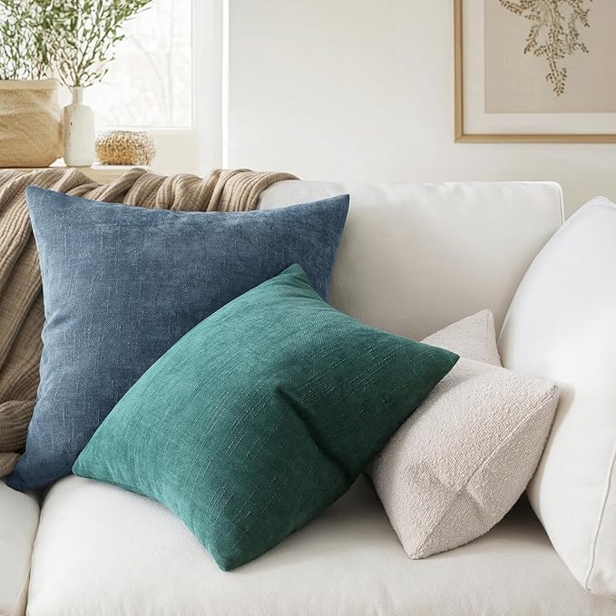 MIULEE Pack of 2 Decorative Throw Pillow Covers Soft Chenille Throw Pillows Solid Textured Cushion Covers for Couch Sofa Bedroom Living Room 20x20 Inch, Dark Grey Blue