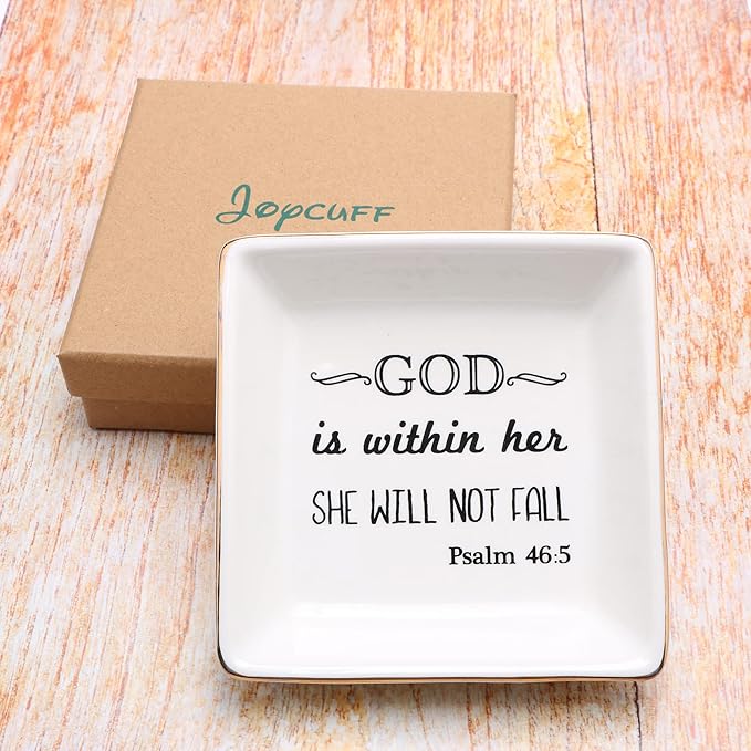 JoycuFF Inspirational Religious Gifts for Women Birthday Thanksgiving Day Christmas Gifts for Best Friend Sister Daughter Mom Aunt Christians Christian Jewelry Ring Trinket Dish Tray