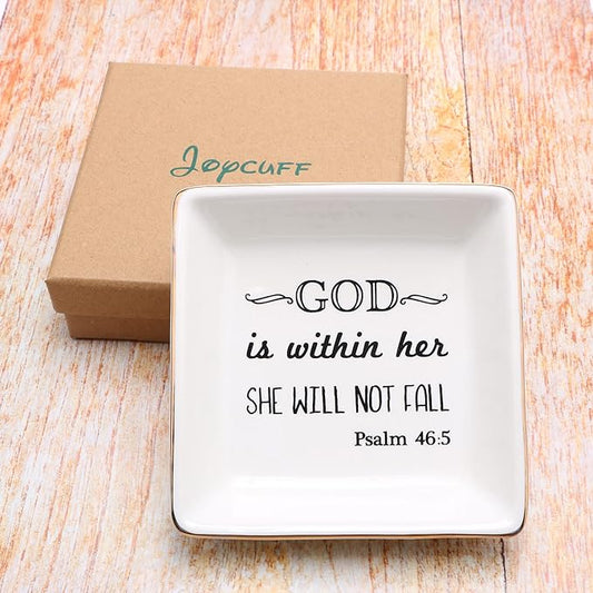 JoycuFF Inspirational Religious Gifts for Women Birthday Thanksgiving Day Christmas Gifts for Best Friend Sister Daughter Mom Aunt Christians Christian Jewelry Ring Trinket Dish Tray
