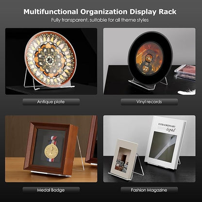 SANRUI 2 Pack 6 Inch Acrylic Book Display Stand, A5 Clear Easel Base Holder, Vinyl Record Display Rack for Home Office Album, CD, Magazine, Postcard, Picture, Plate, LP Cover, Artworks, Phone, Tablet