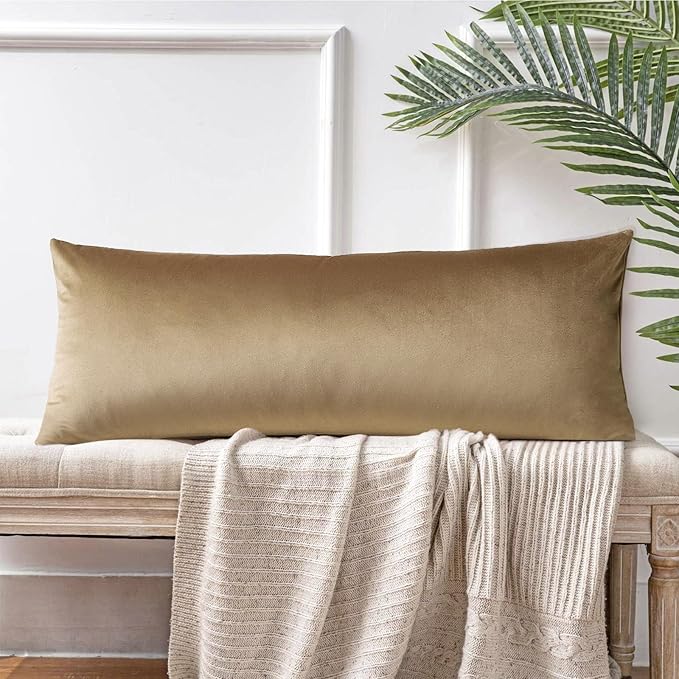 Artscope Luxury Velvet Lumbar Pillow Cover Super Soft Decorative Rectangle Pillowcases Soft Solid Cushion Cases for Couch Sofa Bedroom Car Decor 14x36 Inch Golden Brown