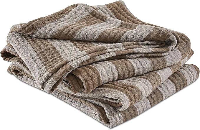 EMME Cotton Muslin Twin XL Blanket Breathable Gauze Soft Lightweight Adults Gifts for Women (Striped Brown, 66"x90")
