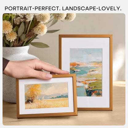 Homeforia 6x6 Picture Frames Bronze, High End Metal 6 x 6 Square Photo Frame with Mat 4 by 4, 6x6 Brass Frame Matted to 4x4 inch Print, 6by6 Wall or Tabletop Frames, Tempered Glass, Wall Kit, Set of 1