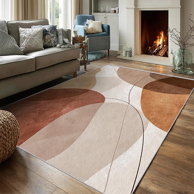 Boho Abstract Rug, 7x9 Area Rugs Geometric Line Minimalist Pattern for Living Room, Bedroom, Boho Abstract Home Decor Accessories Indoor Carpet, Non Slip & Machine Washable