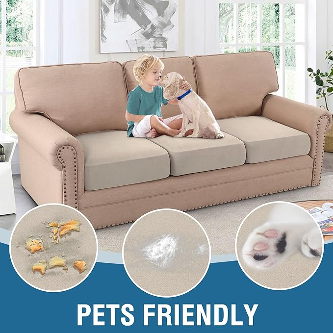 H.VERSAILTEX Fleece Couch Cushion Covers Stretch Couch Covers for 3 Cushion Couch Sofa Thick and Soft Couch Covers Washable (3 Piece Sofa Cushion Cover, Island Fossi)