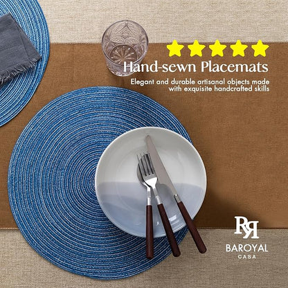 Round Placemats Set of 6 Woven Placemats Washable Braided Table Mats for Dining Table Heat Resistant Non-Slip Circle Place Mats(Mid Blue)