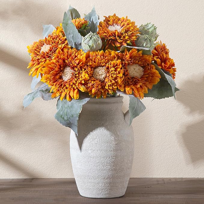 Ceramic Flower Vase Home Decor, 9.76 Inch Large White Decorative Vase, Rustic Farmhouse Vase for Living Room Bedroom Kitchen Table Office Centerpiece Decorations, Holiday & Wedding