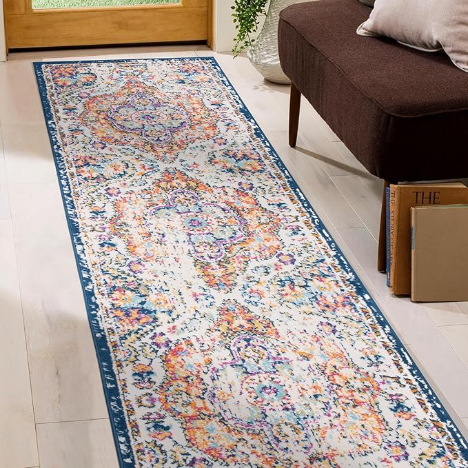 Rugshop Vintage Distressed Bohemian Area Rug – Vibrant Multi-Color Tribal Design, 2' x 10'