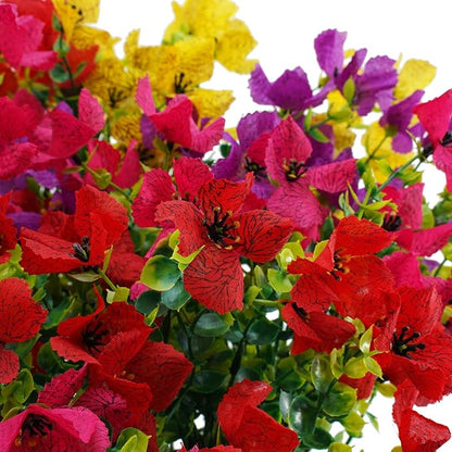 Artificial Faux Plants Flowers Outdoor Spring Summer Decoration, 12 Bundles Fake Silk Colorful Daisy Eucalyptus Realistic UV Resistant for Outside Home Planter Porch Yard Decor (Mix)