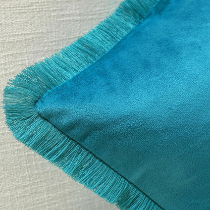 FUTEI Teal Velvet Decorative Throw Pillow Covers 18x18 Set of 2,Soft Cozy Edge with Tassels Cushion Case,Boho Modern Home Decor for Couch Bed Living Room