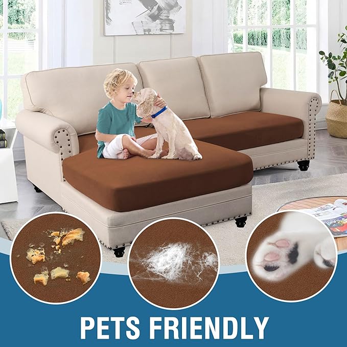 H.VERSAILTEX Fleece 2 Piece Sectional Couch Covers L Shape Stretch Couch Cushion Covers Thick and Soft Sofa Covers for Sectional Sofa Set Washable (2 Seater + 1 Chaise, Caramel)