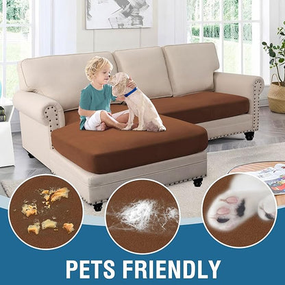 H.VERSAILTEX Fleece 2 Piece Sectional Couch Covers L Shape Stretch Couch Cushion Covers Thick and Soft Sofa Covers for Sectional Sofa Set Washable (2 Seater + 1 Chaise, Caramel)