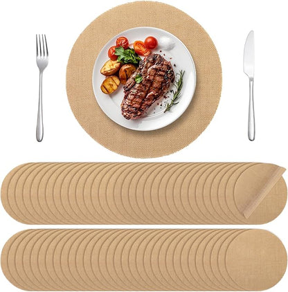 Aneco 100 Pieces Round Burlap Placemats 11.8 Inch Reusable Brown Table Mats Heat Resistant Natural Jute Fibers Placemats Burlap Circle Rustic Table Decorations for Dinner Holiday Farmhouse Decor