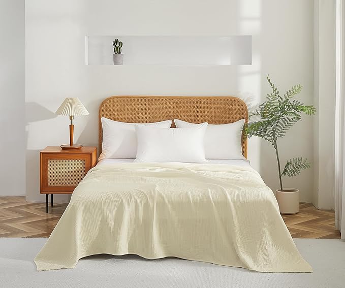100% Cotton Muslin King Blanket (108" x 90") – A Luxuriously Soft, 4-Layer Lightweight and Breathable Gauze Blanket, Perfect for Year-Round use on beds, couches (Ivory, King)