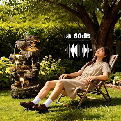40" H Outdoor Water Fountain with 5 Tiers Large Cascading Realistic Tree Trunk Waterfall Fountains with LED Lights Outdoor Water Fountain for Garden Patio Backyard Porch Home Decor