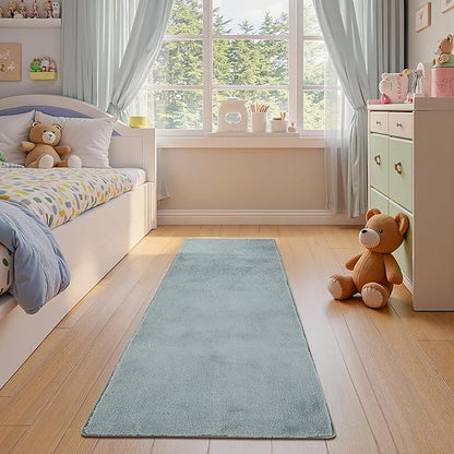 jinchan Solid Plush Runner Rug 2x6 Performance Shaggy Washable Hallway Rug Soft Modern Faux Wool Cozy Non Slip Carpet for Bedroom Laundry Room Living Room Kids Nursery Slate Blue