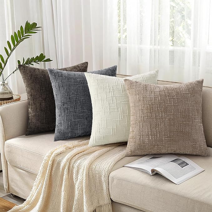 decorUhome Spring Dark Grey Chenille Throw Pillow Covers 20x20 Set of 2 Textured Slubby Couch Pillow Covers Farmhouse Accent Modern Neutral Decorative Pillow Cases for Bed Sofa Living Room