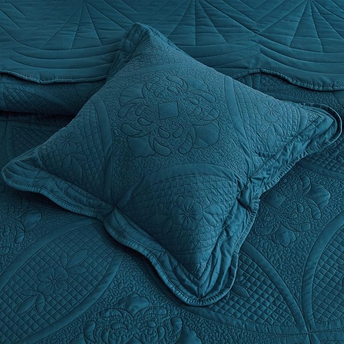 Bedspread - Full Size Bedding Cover - Modern & Contemporary Coverlet Set, Real Stitching, Reversible, Lightweight, 5 Piece, Blue