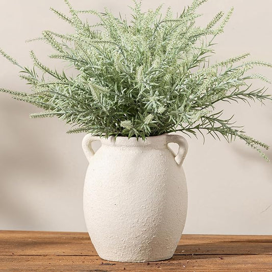 Ceramic Flower Vase 7.6 inch Farmhouse Rustic Vase Decorative Pottery Terracotta Vases for Home Decor Table Mantle Fireplace Living Room Bathroom Wedding Centerpiece (White-Upgraded)