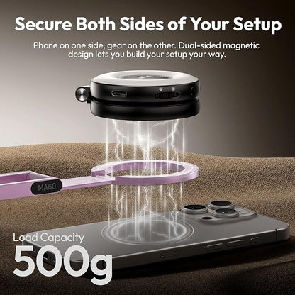 ULANZI MA60 Magnetic Phone Tripod Stand for iPhone - Aluminium Smartphone Mini Tripod Pocket Cell Phone Stand Strong Magnet Quick Mount Compatible with iPhone 16 15 14 13 12 Series, Pink