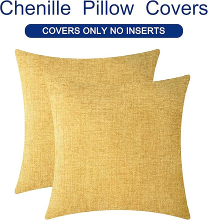CaliTime Throw Pillow Covers Decorative 26 X 26 Inches Pack of 2 Cozy Chenille Cushion Cases for Couch Sofa Bed Living Room Home Gold
