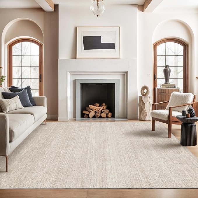 Valenrug Washable Rugs 6x9 - Ultra Thin Stain Resistant 6x9 Rugs for Living Room, Non Slip Backing 0.25" Low Pile Rugs for Bedroom, Folable Machine Washable Area Rug (6x9, Beige)
