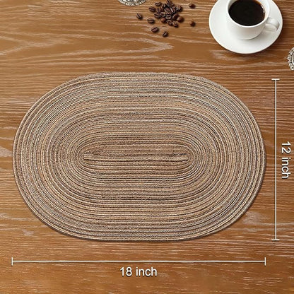 Noctiflorous Oval Braided Placemats Set of 8 Woven 12x18 Inch Non Slip Washable Heat Resistant Place Mats Round Tablemats for Dining Kitchen Party Daily Table Decor Dinner Mats (Brown, 8)