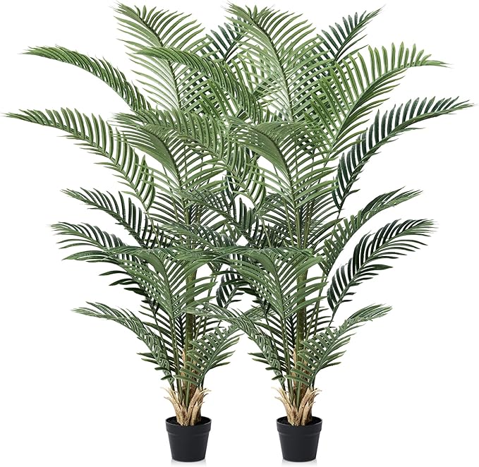 Artificial Palm Tree 5FT Tall Palm Trees UV Resistant Fake Plant Large Potted Faux Tropical Areca Palm Floor Plants for Indoor Outdoor Home Living Room Porch Patio Decor 2 Pack, VN125