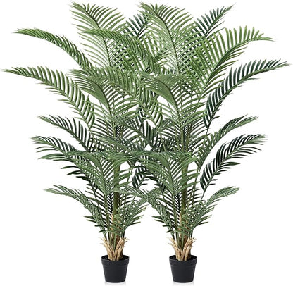 Artificial Palm Tree 5FT Tall Palm Trees UV Resistant Fake Plant Large Potted Faux Tropical Areca Palm Floor Plants for Indoor Outdoor Home Living Room Porch Patio Decor 2 Pack, VN125