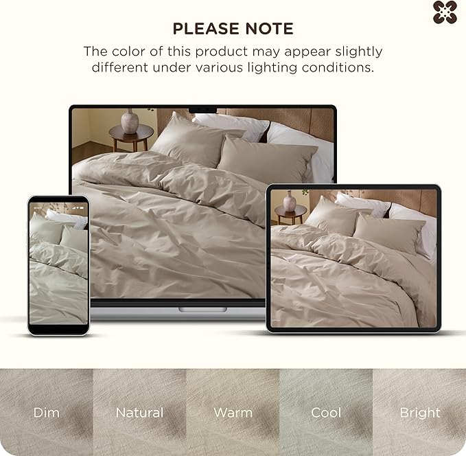 Bedsure Cotton Duvet Cover Twin - Luxury Slub Weave 100% Cotton Duvet Cover with a Linen Like Textured, Easy Change Durable Bedding, Tannish Linen Grey, 68" x 90"