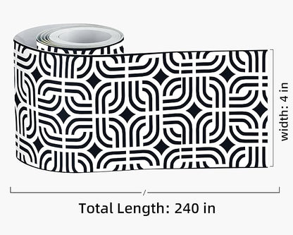 FLFK Mirror Frame Border - Black and White Peel and Stick Wall Borders Wallpaper Decal Trim Tape Geometric Pattern 4" x 240"