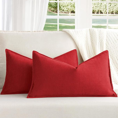 ZWJD Red Pillow Covers 12x20 Set of 2 Chenille Throw Red Pillows Cushion Covers with Elegant Design Soft and Luxurious Decorative Pillows for Couch, Bed, and Home Decor