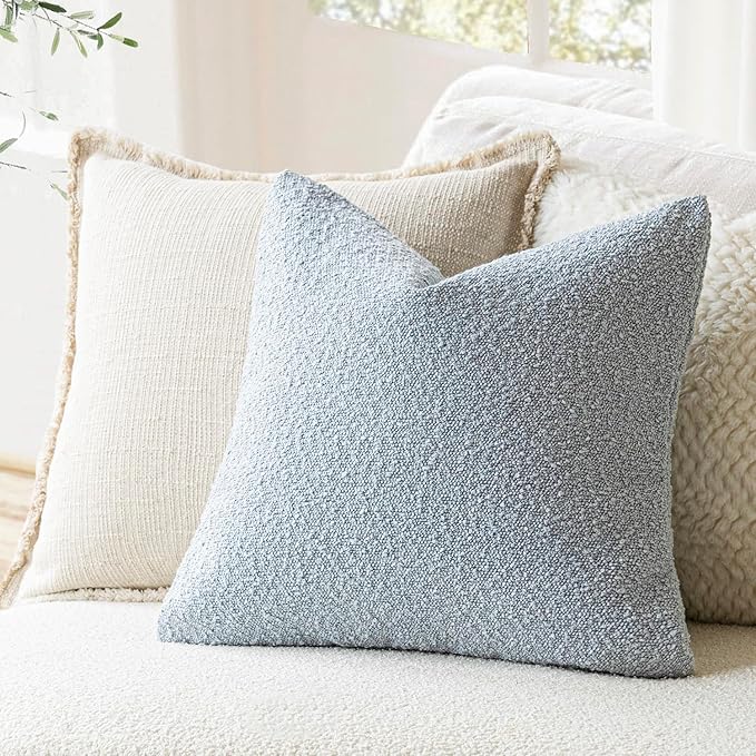 Foindtower Modern Textured Boucle Throw Pillow Covers Accent Solid Decorative Pillow Cases Cozy Woven Couch Cushion Case for Chair Sofa Bed Living Room Home Decor, 20 x 20 Inch, 1PC, Light Blue