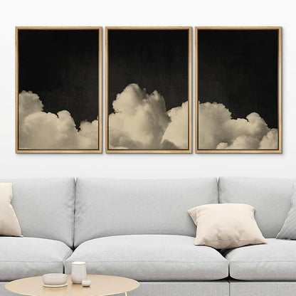 MUDECOR Framed Canvas Print Wall Art Dramatic Cloudscape Black and Beige Sky Illustrations Realism Decorative for Living Room, Bedroom, Office - 24"x36"x3 Natural