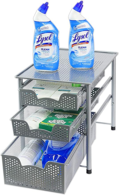 Simple Houseware Stackable 3 Tier Sliding Basket Organizer Drawer, Silver