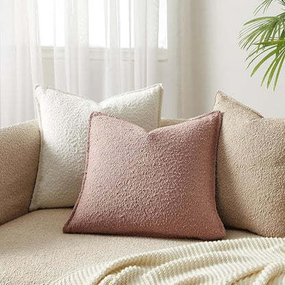 JUSPURBET Throw Pillow Covers Set of 2 Decorative Pillow Covers for Couch Sofa Bed Cozy Boucle Textured Cushion Covers Cases with Invisible Zipper for Living Room Home Decor 16x16,Jam