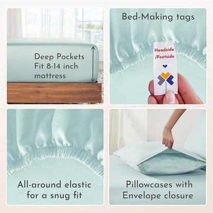 California Design Den Natural 100% Cotton Sheets Full Size Bed Set with Deep Pockets - Soft Sateen Weave, Durable Full Size Sheets (Seafoam)