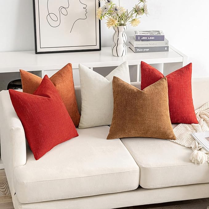 MIULEE Pack of 2 Christmas Decorative Throw Pillow Covers Soft Chenille Throw Pillows Solid Textured Euro Cushion Covers for Couch Sofa Bedroom Living Room 22x22 Inch, Red